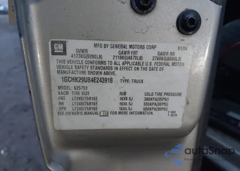 2004 Chevrolet Silverado 2500Hd Ls from USA, damaged, VIN 1GCHK29U84E243918